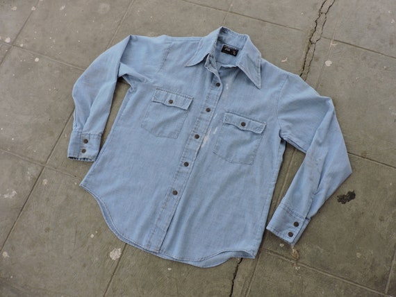 Rare Vintage Penneys Blue Chambray Shirt L