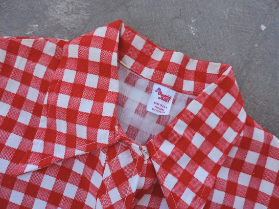 Rare Vintage 70s Red & White Plaid Button Up Shir… - image 3