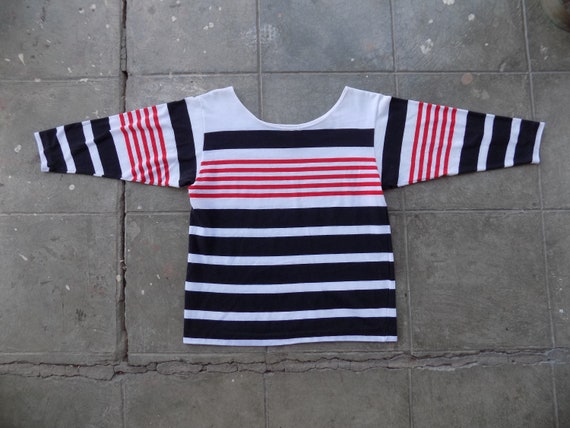 BEAT To HELL Rare Vintage 80s Striped T-shirt S - image 5