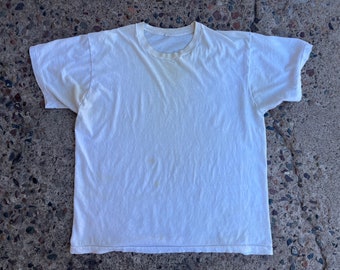 BEAT To HELL Rare Vintage 80s Distressed Blank White T-shirt xl