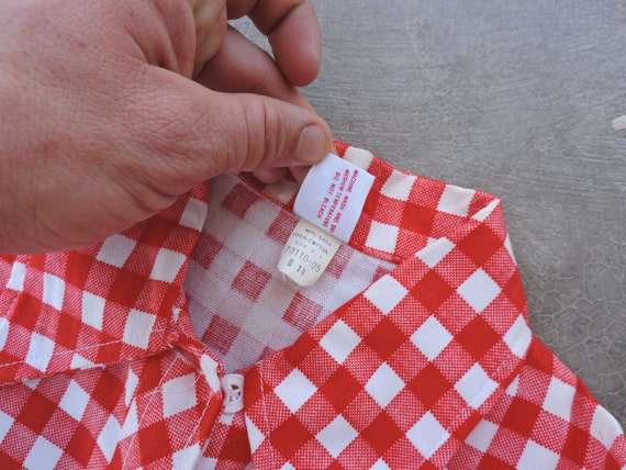 Rare Vintage 70s Red & White Plaid Button Up Shir… - image 6