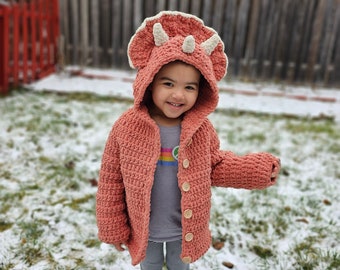 Crochet Triceratops Sweater Pattern. Dinosaur Sweater. Kids Sweater. Kids Sweater. Size 2 - 16 years. - PATTERN ONLY