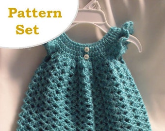 Crochet Baby Dress and Bow Sandal Pattern Set - PATTERN ONLY