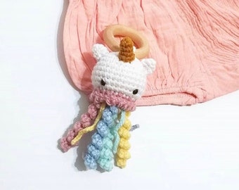 Unicorn Jellyfish Teether and Rattle Crochet Pattern. Amigurumi. Plush. Crochet Teether. Baby Toy. Animal. - PATTERN ONLY