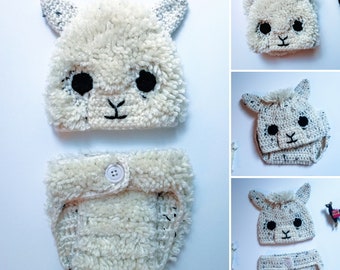 Crochet Alpaca and Llama Hat and Diaper Cover Pattern. Photo Prop. Baby. 0-3, 3-6, and 6-12 months. - PATTERN ONLY