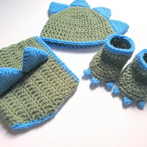 Crochet Dinosaur Hat, Diaper Cover, and Booties Pattern. Baby. 0-3, 3-6, and 6-12 months. PATTERN ONLY image 2