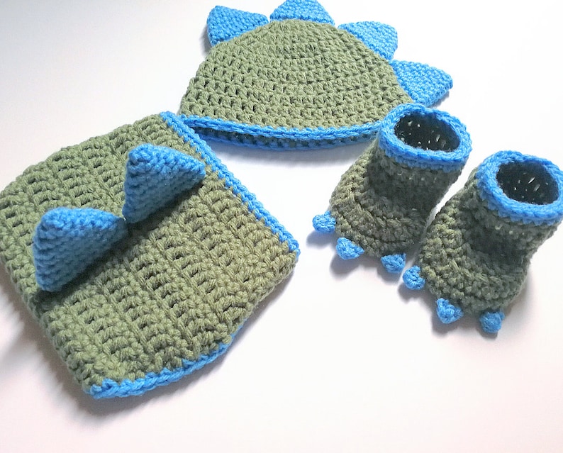 Crochet Dinosaur Hat, Diaper Cover, and Booties Pattern. Baby. 0-3, 3-6, and 6-12 months. PATTERN ONLY image 2