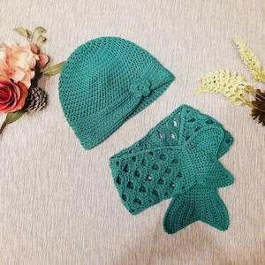 Crochet Mermaid Hat and Scarf. 12-24 months, 3-5 years, and Child. - PATTERN ONLY