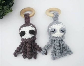 Sloth Jellyfish Teether and Rattle Crochet Pattern. Amigurumi. Plush. Crochet Teether. Toy. Animal. - PATTERN ONLY