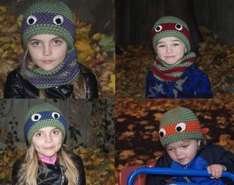 Crochet Ninja Turtle Hat and Neck Warmer PATTERN. 12-24 months, Preschooler, Child, Adult. - PATTERN ONLY