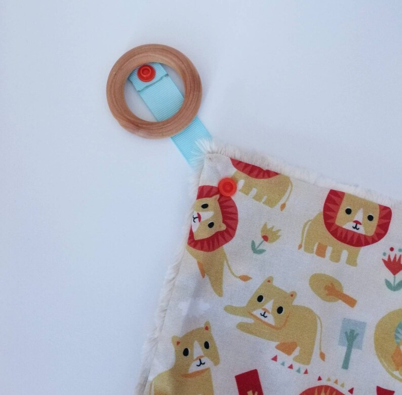 Lion Lovey Blanket with Wood Teething Ring. Minky Blanket. Etsy