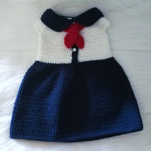 Crochet Baby Sailor Inspired Dress Pattern. Military. Costume. 0-3, 3-6, and 6-12 months. PATTERN ONLY image 1