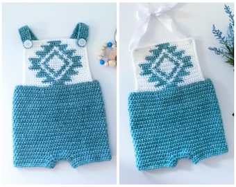 Crochet Baby Aztec Romper Outfit Pattern. Overalls. Baby Clothing. 0-3, 3-6, and 6-12 months. - PATTERN ONLY