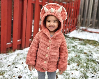 Crochet Triceratops Sweater Pattern. Dinosaur Sweater. Kids
