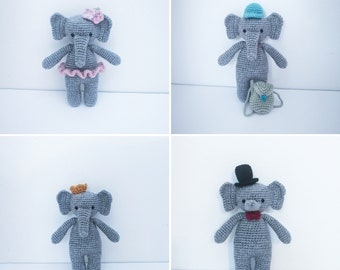 Elephant Crochet Pattern. Ballerina, King, School, and Formal Outfit Patterns. Amigurumi. Elephant Plush. Toy. - PATTERN ONLY