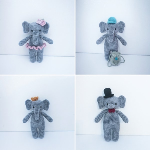 Elephant Crochet Pattern. Ballerina, King, School, and Formal Outfit Patterns. Amigurumi. Elephant Plush. Toy. - PATTERN ONLY