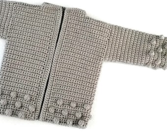 Crochet Bobble Trim Sweater Pattern. Cardigan. 0-3 months - 8 years. - PATTERN ONLY