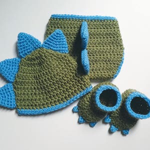 Crochet Dinosaur Hat, Diaper Cover, and Booties Pattern. Baby. 0-3, 3-6, and 6-12 months. PATTERN ONLY image 6