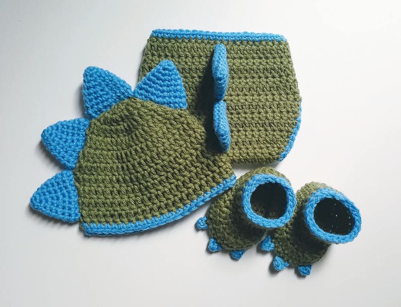 Crochet Dinosaur Hat, Diaper Cover, and Booties Pattern. Baby. 0-3, 3-6, and 6-12 months. PATTERN ONLY image 6