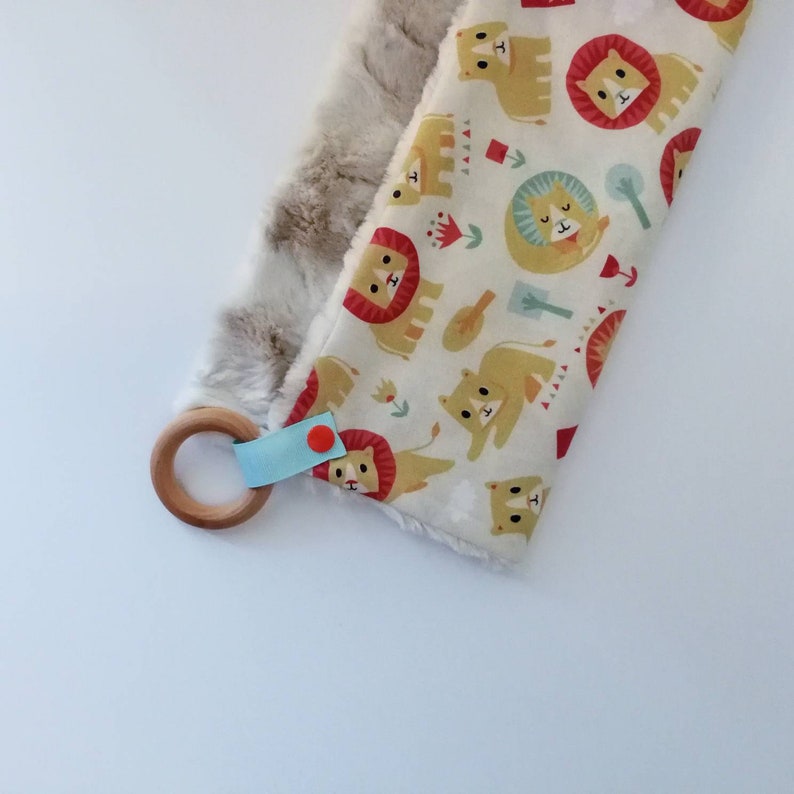 Lion Lovey Blanket with Wood Teething Ring. Minky Blanket. Etsy