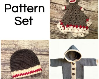 Crochet Pattern Set. Monkey Lovey Blanket. Work Sock Hat. Work Sock Sweater. Baby. Child.  - PATTERN ONLY