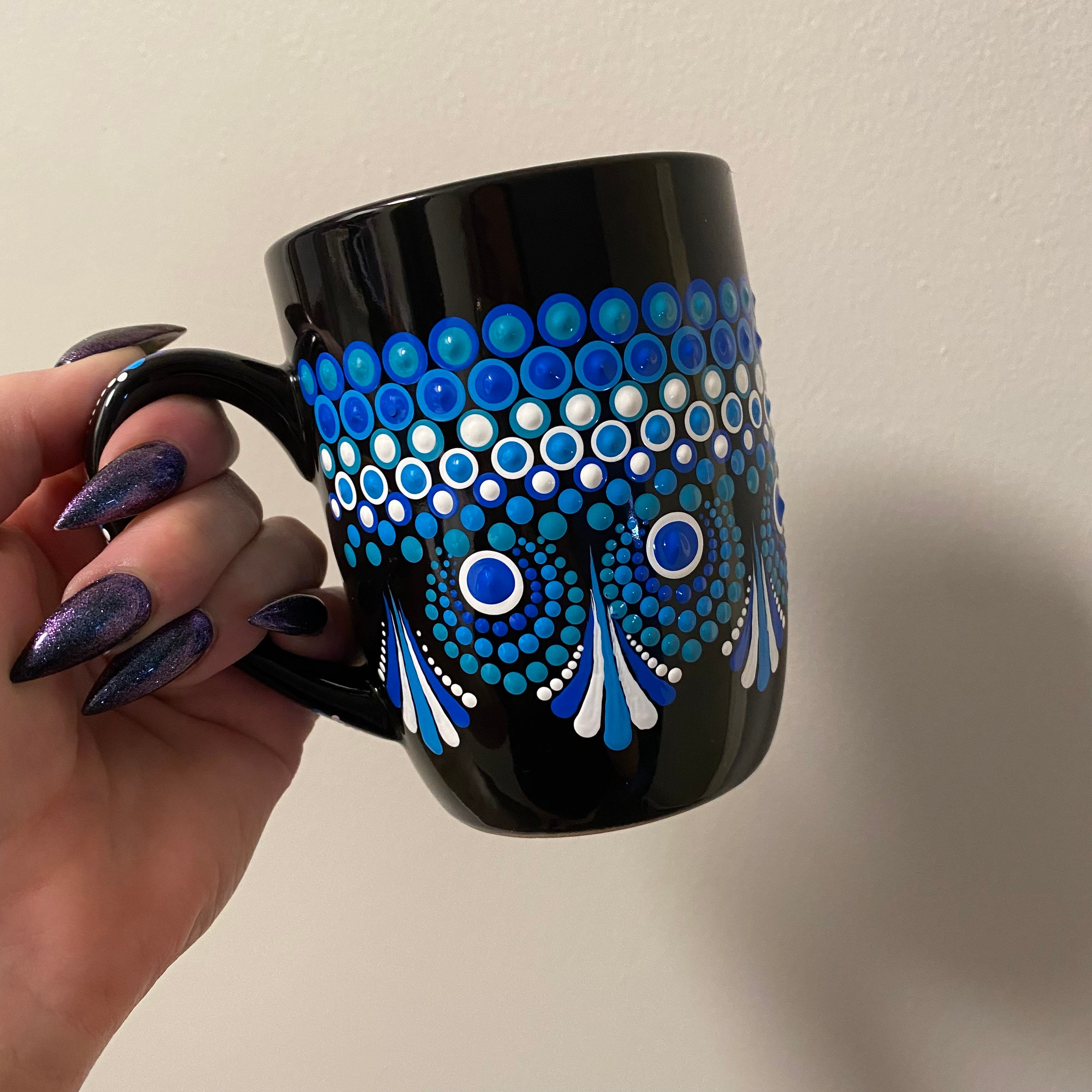Original OOAK Art Coffee Tea Hot Cocoa Custom Hand Painted Mandala Sacred Geometry Mugs Colorful Rainbow Dotted  Cup Set of 6