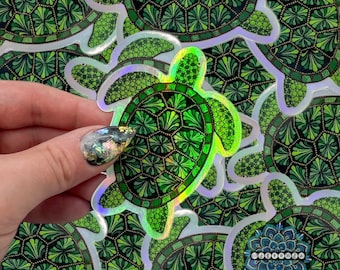 Mandala holográfica Dot Art Green Turtle Pegatina