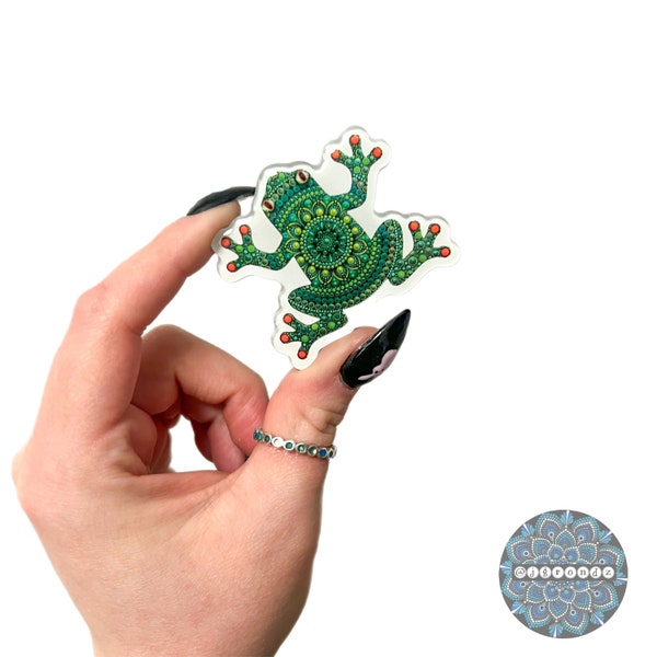 Tree Frog Magnet Frog Mandala Dot Art epoxy coated Magnet