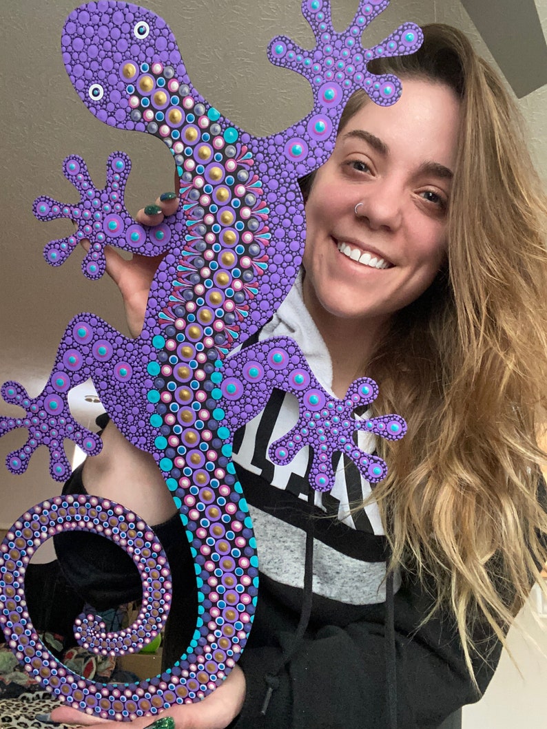 Hand Painted Metal Gecko Wall Decor Etsy