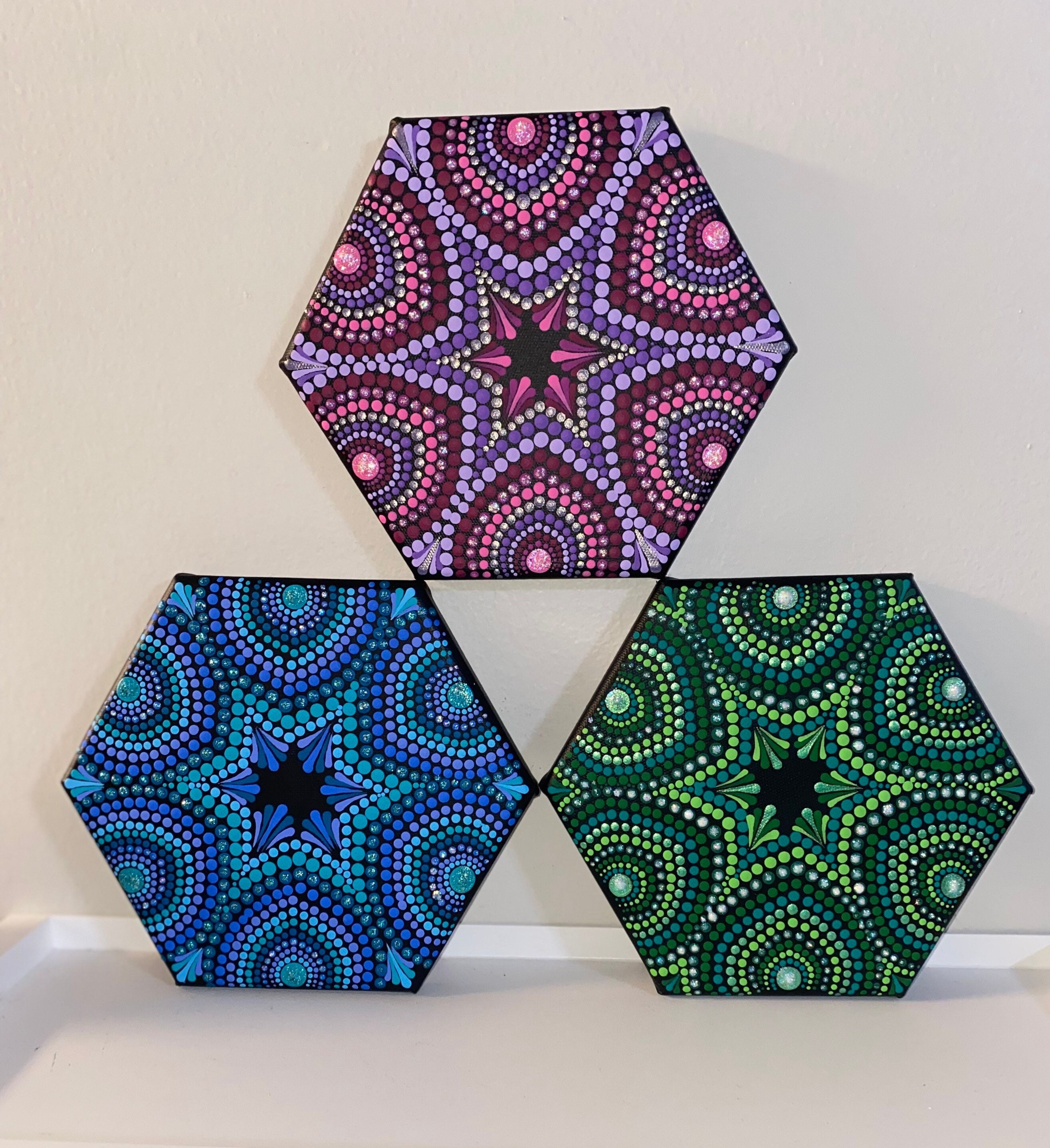 Hexagon Dot Art Monochrome Acrylic Canvas Paintings Etsy