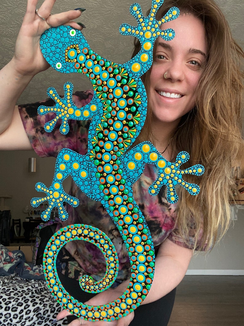 Hand Painted Metal Gecko Wall Decor Etsy