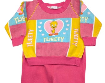 Conjunto de sudadera y pantalón de bebé de Piolín de Looney Tunes, estilo vintage de los años 80, 1986, talla 18 M