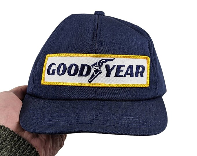 80s Vintage GOODYEAR Hat Embroidered Goodyear Tires Wingfoot Rectangle