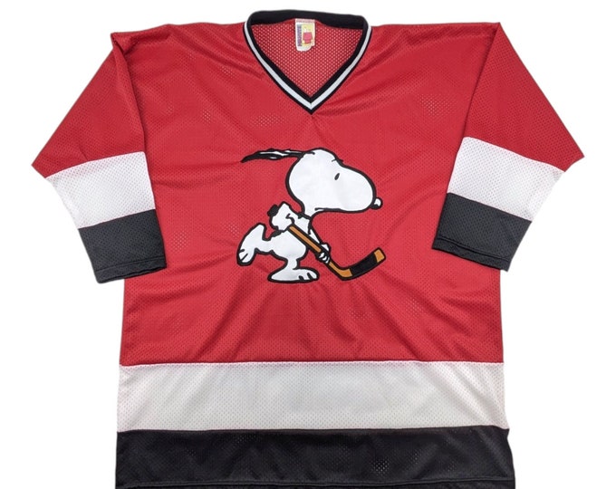 90s Vintage SNOOPY Hockey Jersey Embroidered Hockey Player Snoopy 3/4 Sleeve Mesh Jersey Peanuts