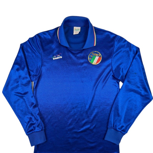 Vintage ITALIA voetbalshirt Italië Nationaal voetbalteam Italiaans voetbal thuis voetbaltenue World Cup gestikt diadora met lange mouw maat small