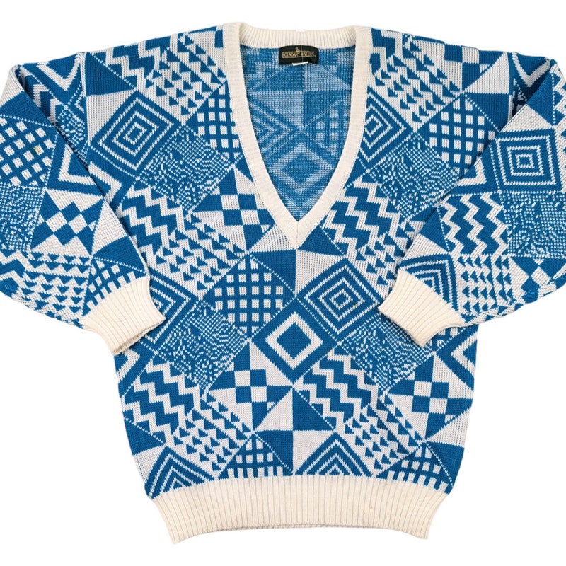 SO ME Geometric Pattern Open Knit Lightweight Sweater