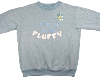 Vintage BUNNY Sweatshirt I'm Not Fat I'm Just Fluffy Cute Novelty Raglan Sweatshirt Half Sleeve Kawaii Baby Blue Pacific Playwear Size Large