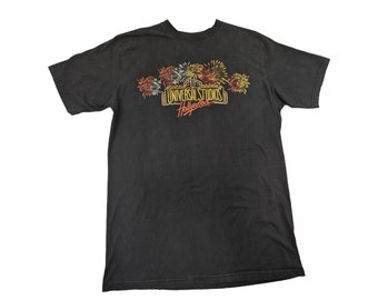 90s Vintage UNIVERSAL STUDIOS T-Shirt Embroidered Universal Studios Hollywood California Fireworks Amusement Park Black T-Shirt Size 2XL