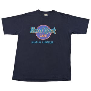 90s Vintage HARD ROCK T-Shirt Hard Rock Cafe Kuala Lumpur Graphic Tee Double Sided Save the Planet Single Stitch Navy Blue T-Shirt Size XL
