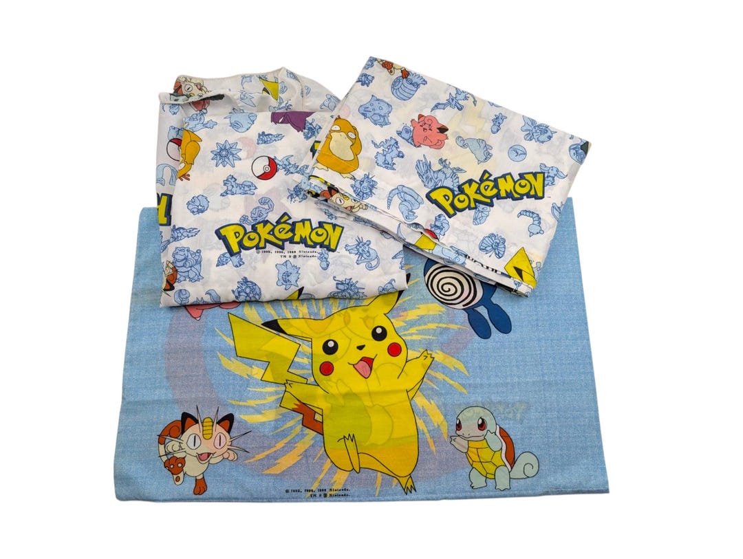 1998 90s Vintage Pokemon Pikachu 3 Piece Twin Sheet Set - Pillow Case ...