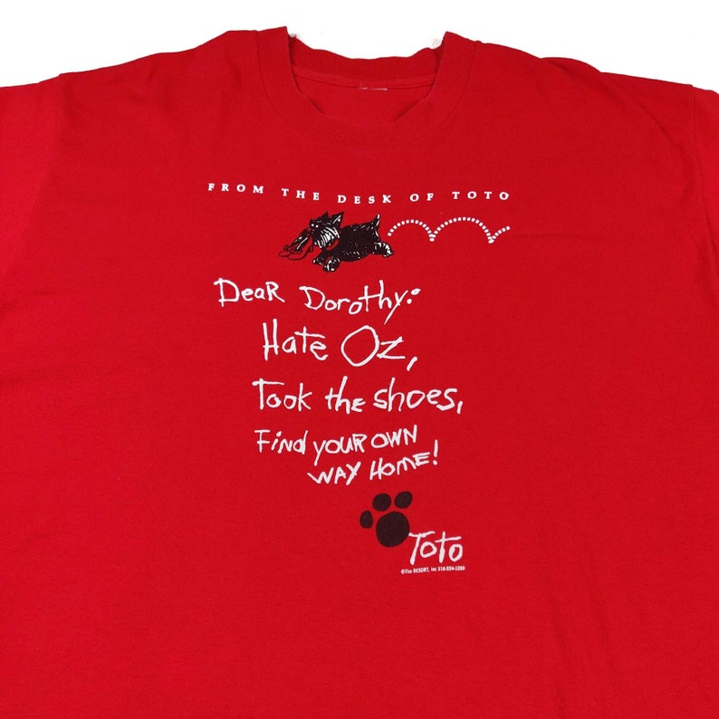 90s Vintage TOTO T-Shirt From the Desk of Toto Graphic Shirt Wizard of Oz Movie Promo Single Stitch Red T-Shirt Size XL2XL