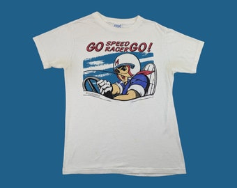 Rare 80s Vintage SPEED RACER T-Shirt Tatsunoko Japanese Anime Cartoon TV Series Mach Driving Gear 50/50 Thin Single Stitch Shirt Size Medium