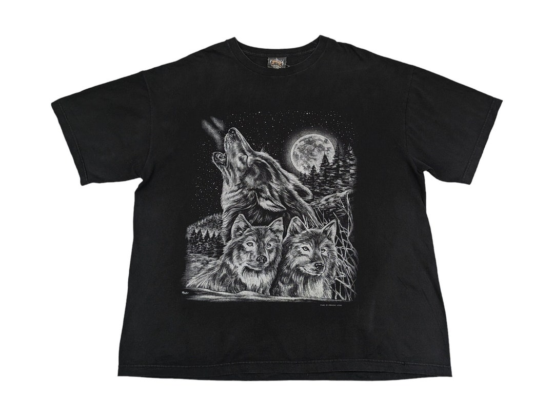 90s Vintage WOLF Tshirt Three Wolf Moon Graphic Tee Double Etsy