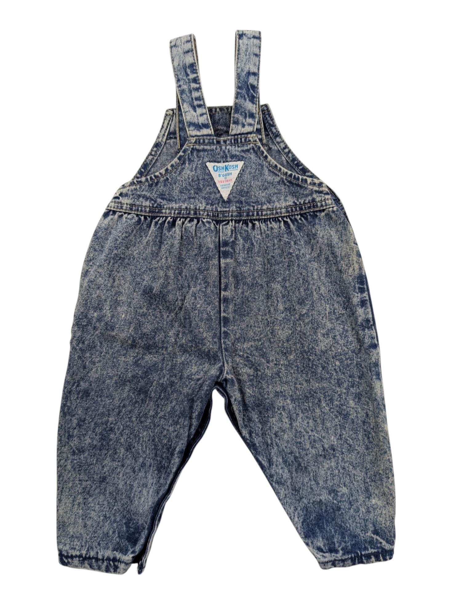 Vintage Oshkosh B'gosh Baby Overalls Romper Acid Wash Denim Pink