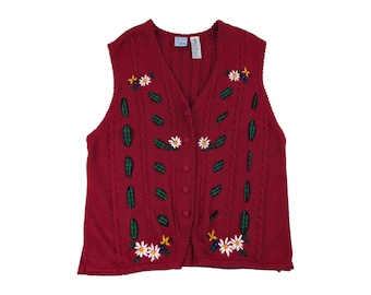 ◎ vintage flower embroidered knit vest Vintage Floral Knit Sweater Vest,vintage Embroidered Sweater Vest