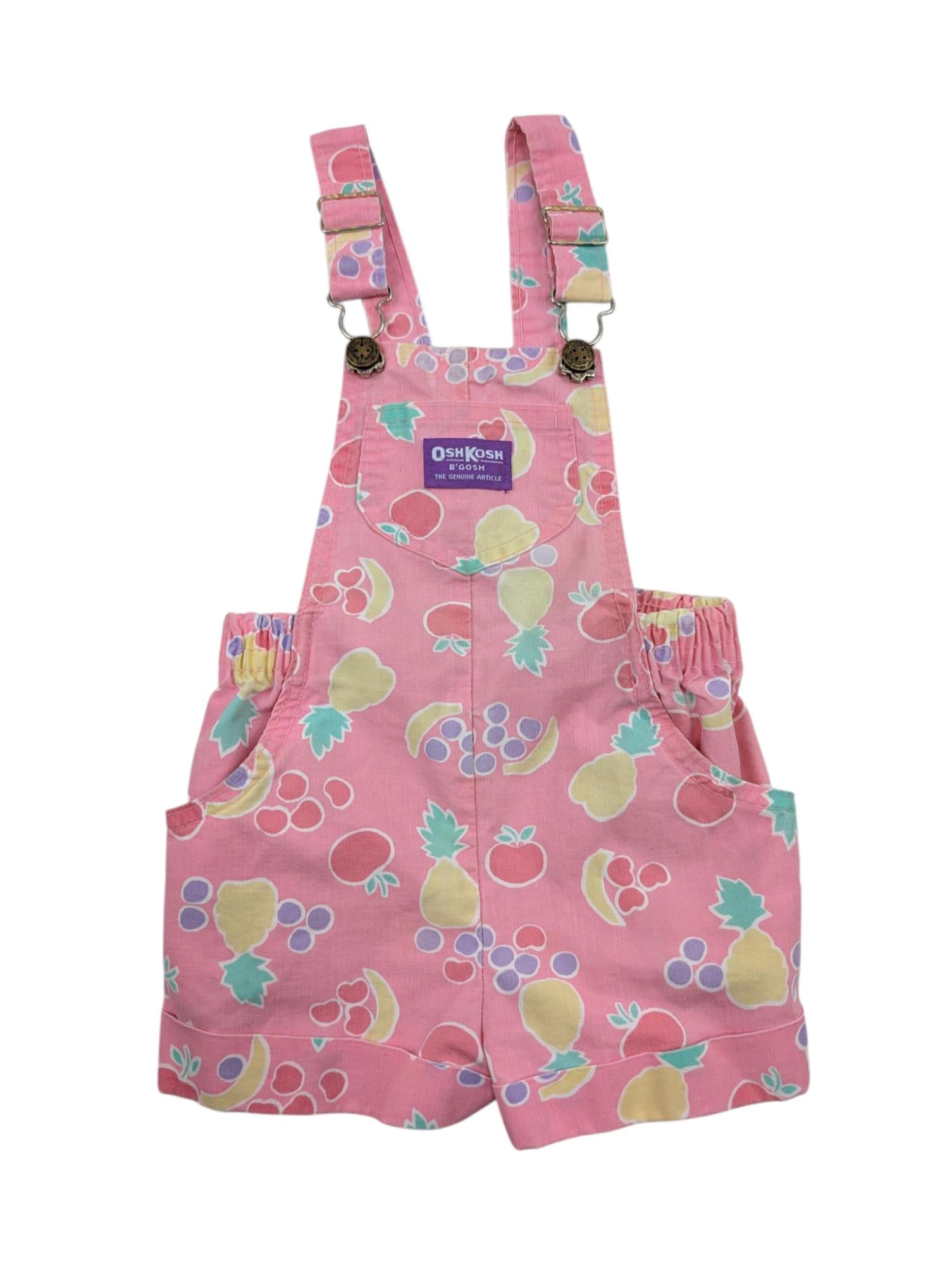 Vintage Oshkosh B'gosh Shortalls Pink Fruit Print Vestbak USA