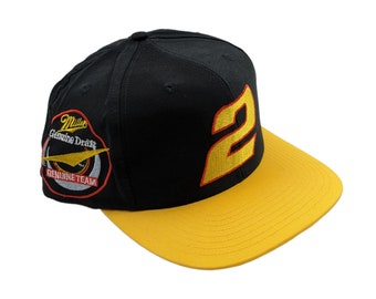 90s Vintage MILLER Hat Embroidered Miller Genuine Draft Strapback Hat Miller Beer Nascar Racing Rusty Wallace Black and Yellow One Size