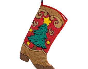 Vintage gesteppter Cowboy-Stiefel-Weihnachtsstrumpf, westliches Dekor