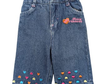 Vintage Disney Princess Embroidered Baby Denim Pants Size 24M