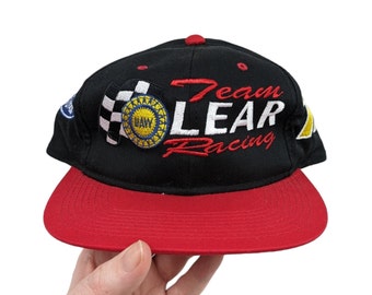 90s Vintage Embroidered Lear Team Racing Hat: Ford Nascar, Red & Black